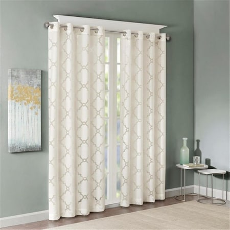 Madison Park 84 in. Eden Fretwork Burnout Sheer Panel - Ivory MP40-3777